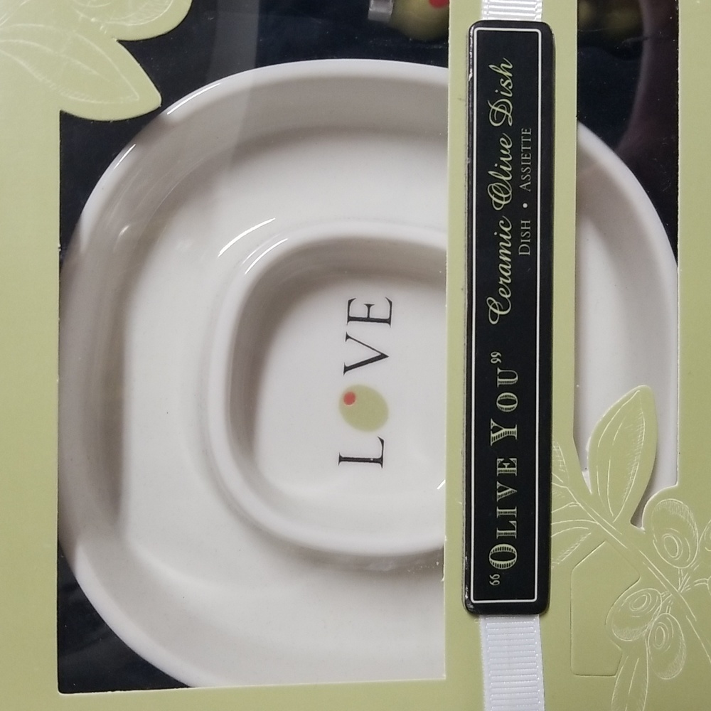 Kate Aspen Ceramic Olive Dish and Fork